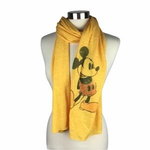 Disney Women's Yellow Poly Cotton Blend Knit Scarf Mickey Mouse 20 x 70